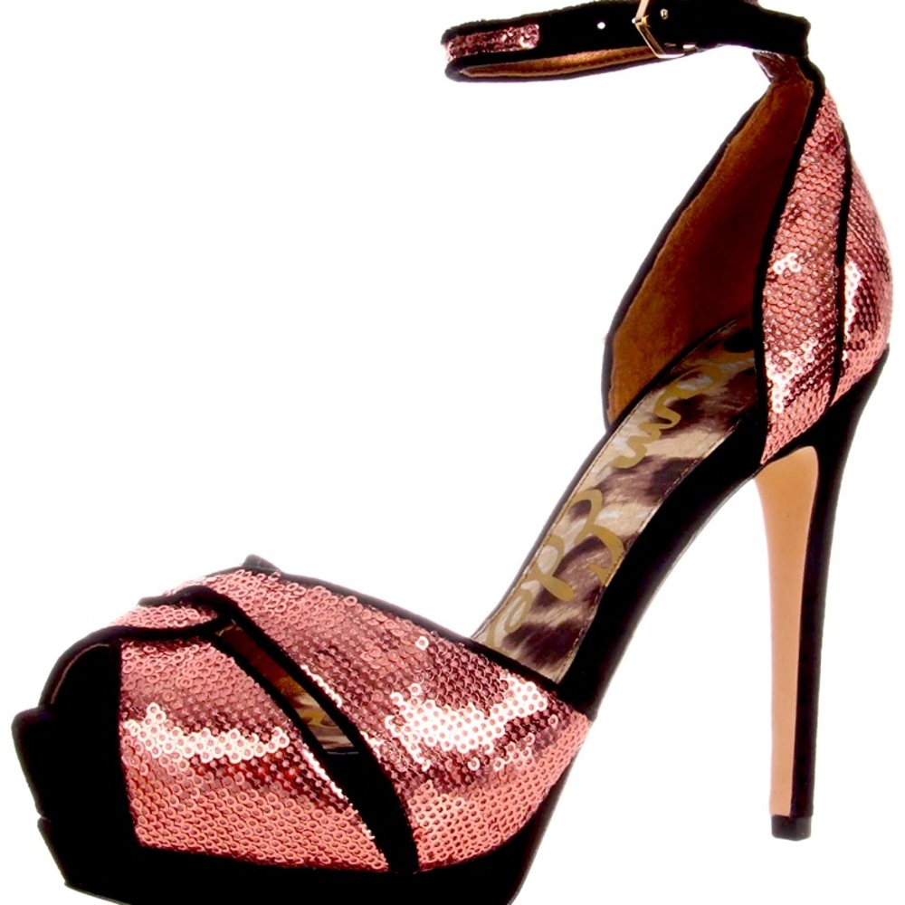 Sam Edelman Paisely sequined open toe heels